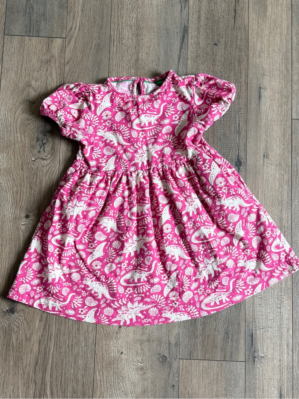 Mini Boden Pink Dino Print Short Sleeve Dress Size 3-4